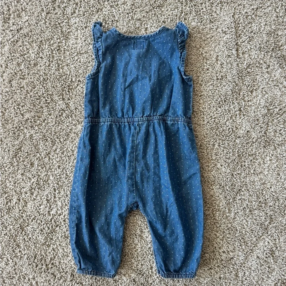 Baby Gap Chambray Polka Dot Ruffle Romper Sleeveless outfit- Size 3-6 Months